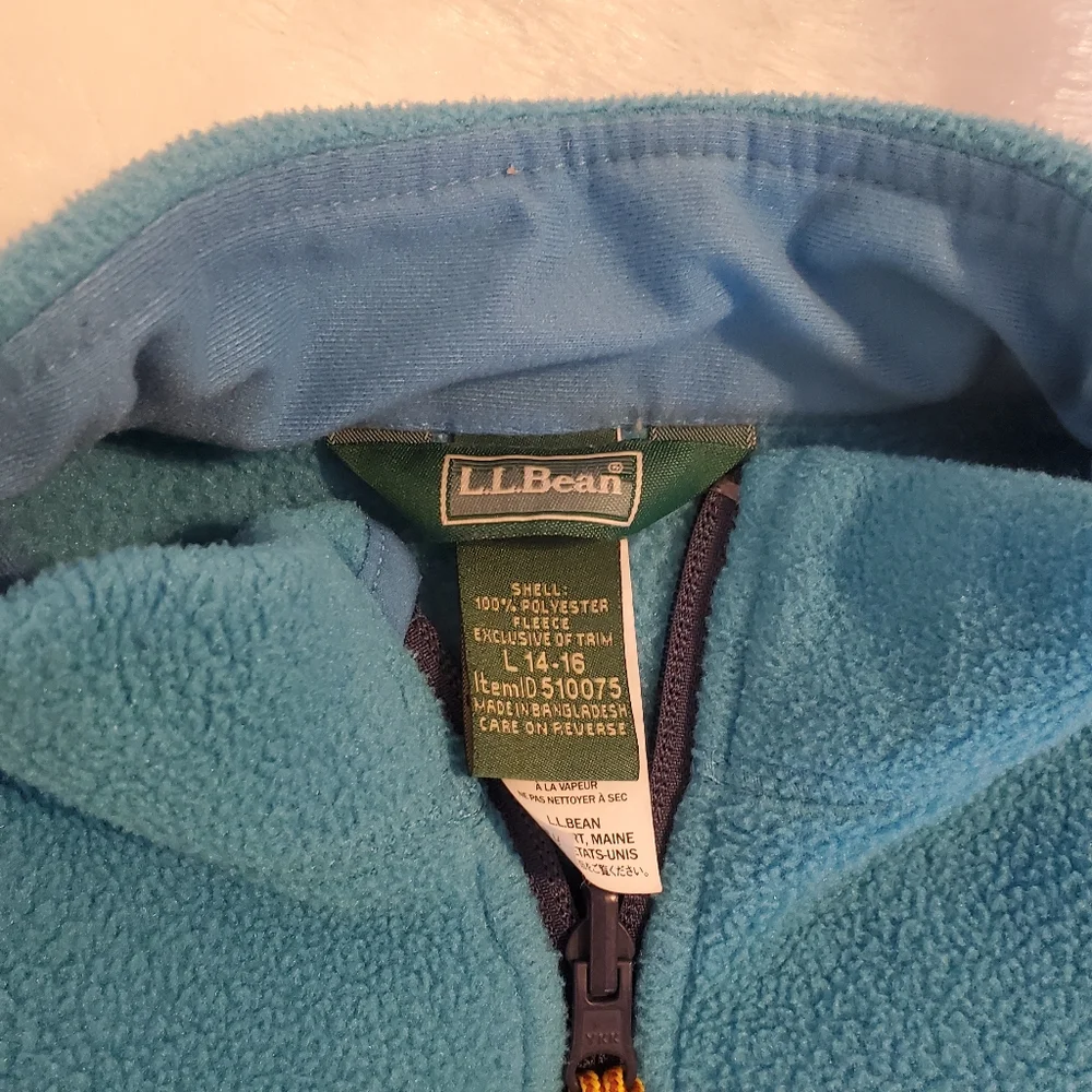Kids LL Bean Blue Fleece Zippered  Jacket Size  14-16 Big Kid
